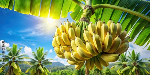 A bunch of bananas hanging from a tree branch