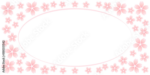 ピンク色の桜の花と楕円形のフレーム素材イラスト