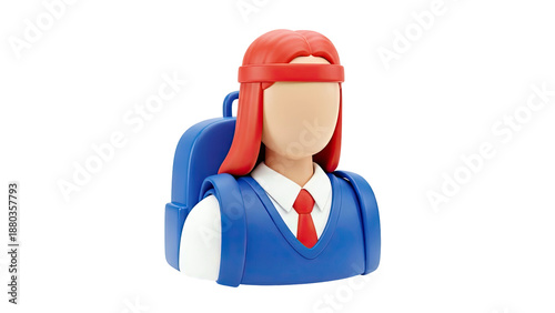 3D Icon of a Student with Red Hair and Backpack