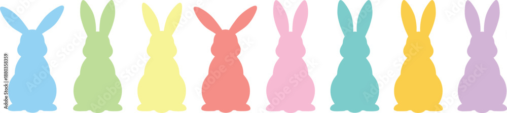 Obraz premium Colorful rabbit silhouettes row pastel bunny shapes Easter spring flat vector illustration isolated on white background