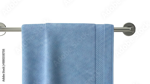 Blue Bath Towel Hanging on a Chrome Rack