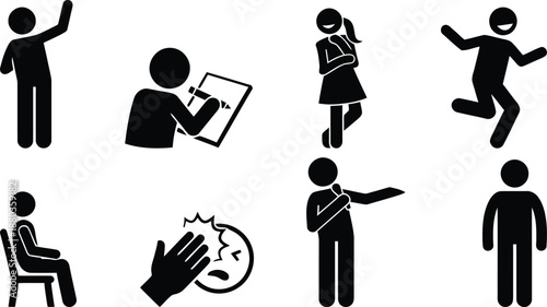 Diverse set of stick figures illustrating various human actions, emotions, and poses