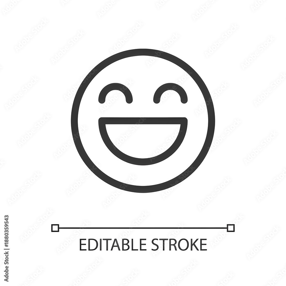 Obraz premium Laughing emoji pixel perfect linear ui icon. Feelings expression. Online communication. GUI, UX design. Outline isolated user interface element for app and web. Editable stroke. Arial font used