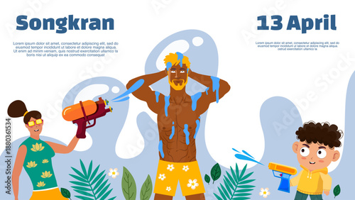 group of people playing with water guns for songkran festival celebration