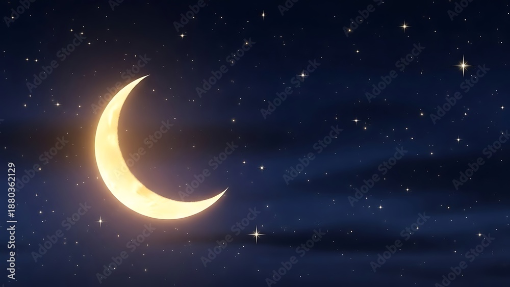 Naklejka premium Eid mubarak wishes ramadan kareem crescent moon night sky background
