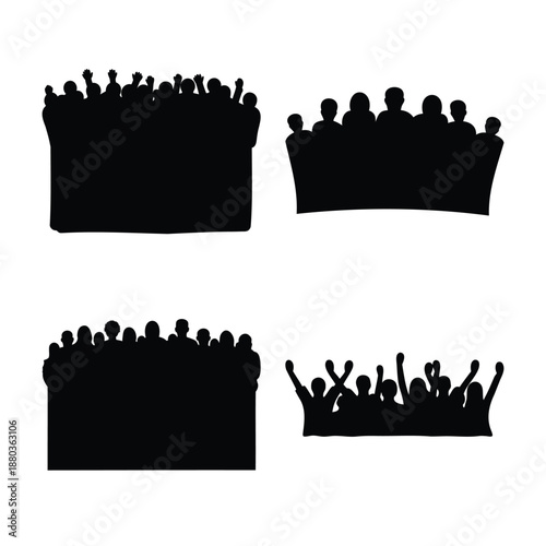 Silhouettes of diverse crowds and audiences, showcasing various group dynamics and public gatherings