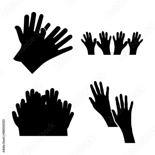 Diverse black hand silhouettes showcasing various gestures including reaching, clapping, and unity