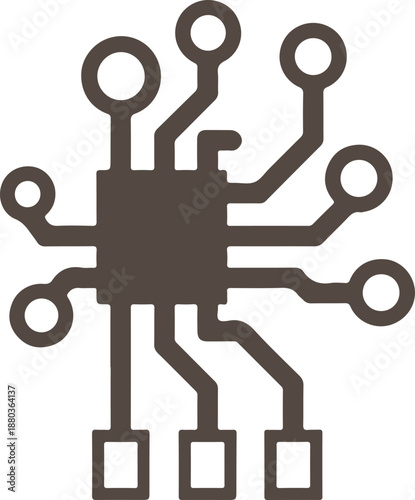 Microchip processor icon digital circuit board hardware component central processing unit cpu technology computation simple vector solid fill illustration
