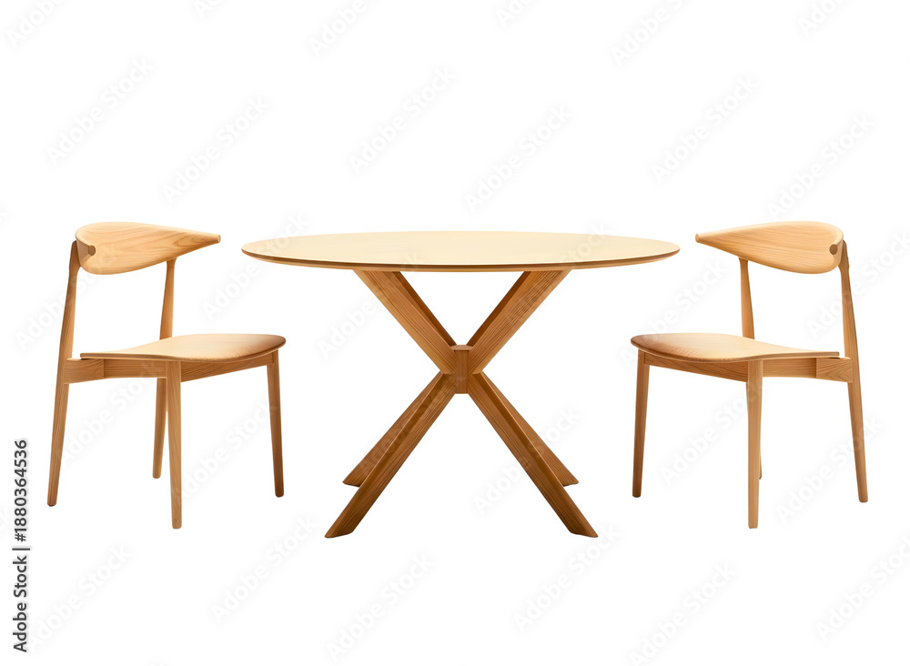 Fototapeta premium Wooden dining table and chairs isolated on transparent background