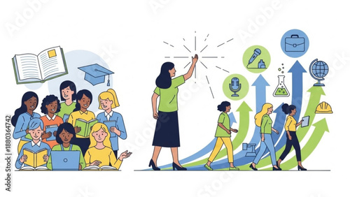 A diverse group of people learning and growing in education and career development