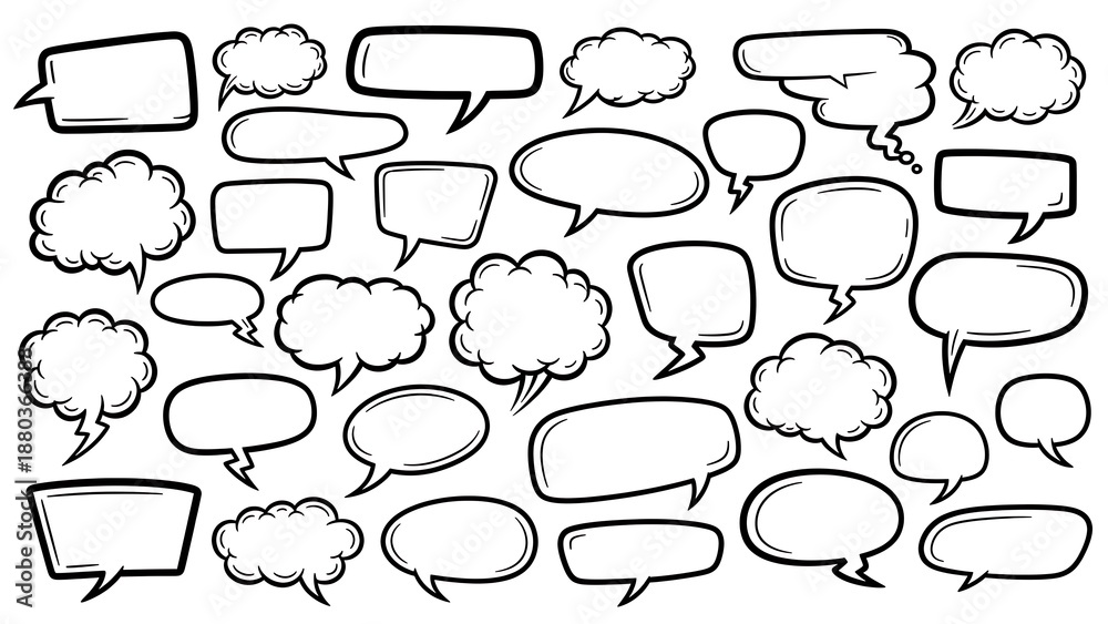 Fototapeta premium Collection of various empty comic speech bubbles and thought clouds