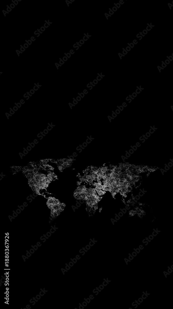 custom made wallpaper toronto digitalPlexus world map on black background. 3D amination. Vertical footage