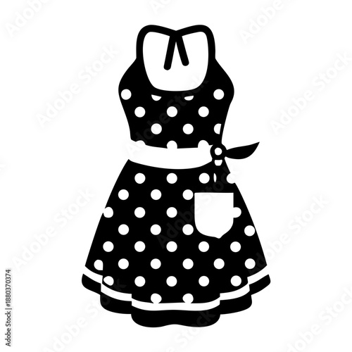 retro housewife wearing apron icon silhouette illustration for vintage and domestic design 