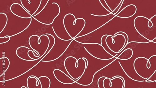 A vector graphic illustration of white heart designs on a red background