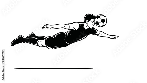 Soccer Player in Mid Air Heading Ball.