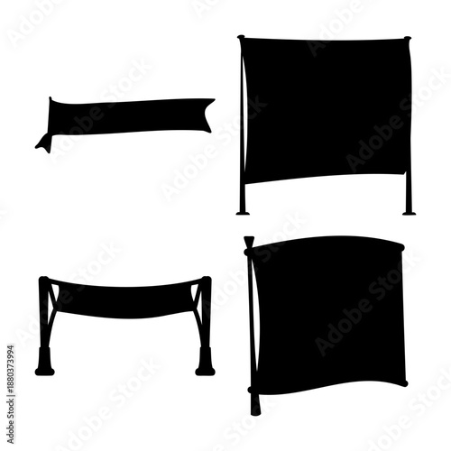A collection of diverse banner and flag silhouettes for design and promotional use