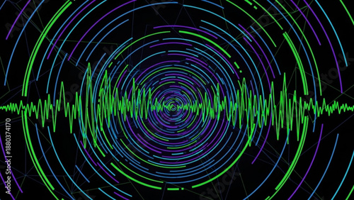 A vibrant vector graphic illustration of a sound wave in neon colors