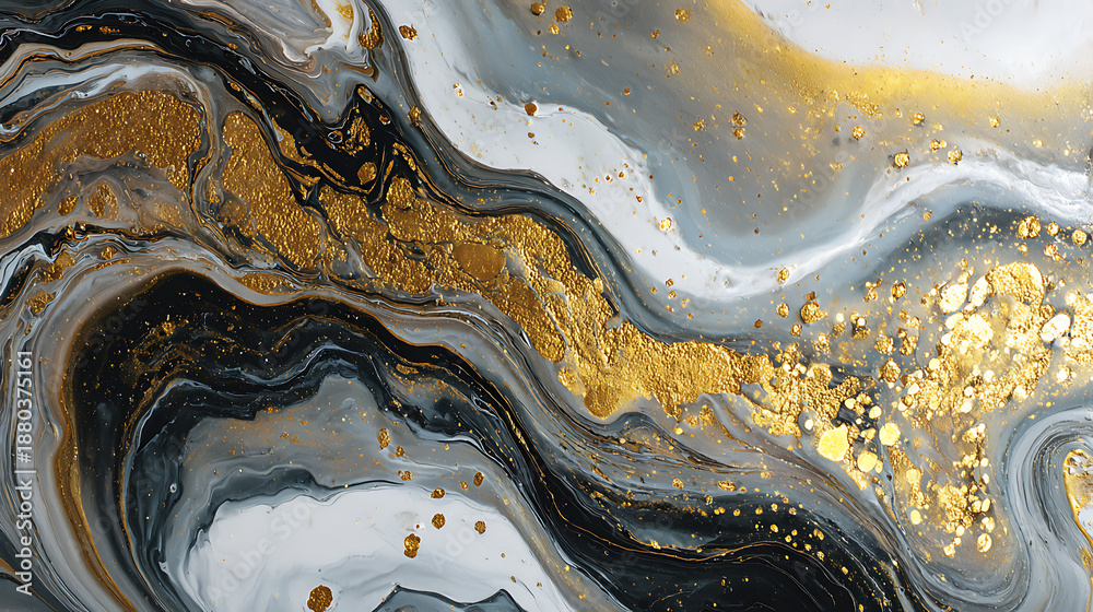 Obraz premium Swirling Black White and Gold Abstract Marble Texture