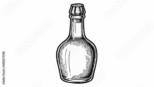 Sketch Style Glass Bottle – Hand Drawn Vector Illustration with Crosshatch Shading. Minimalist, Editable Stroke, Isolated on White Background.