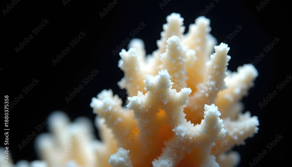 Fototapeta premium Dried Coral Fragment on Black Background Macro Detail Generate AI