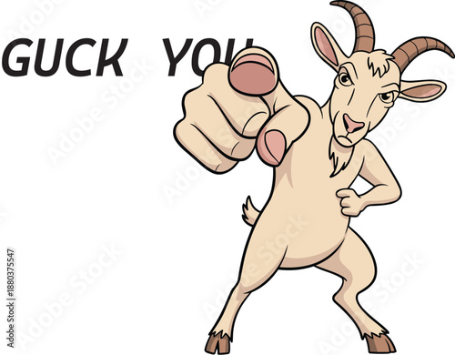 Assertive Goat Pointing a Finger at the Viewer on a Blue Background, Concept of Personal Accountability, Direct Confrontation, Resolute Challenge, and Playful Accusation Vector Illustration
