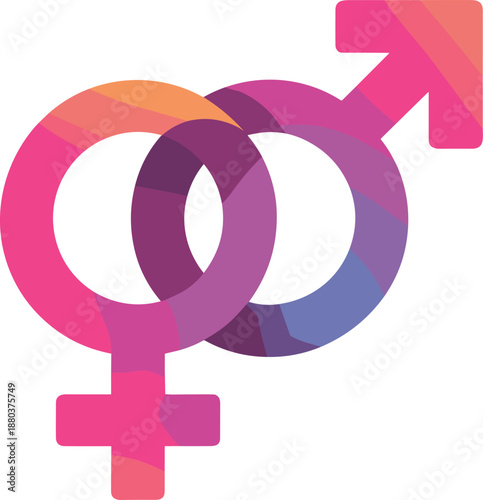 Colorful gender symbols with overlapping circles and intersecting lines