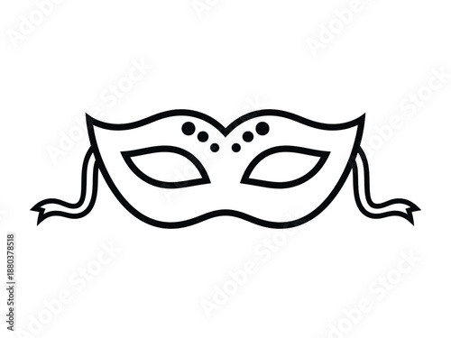 Mardi Gras Masquerade Mask Outline with Ribbon Vector Illustration