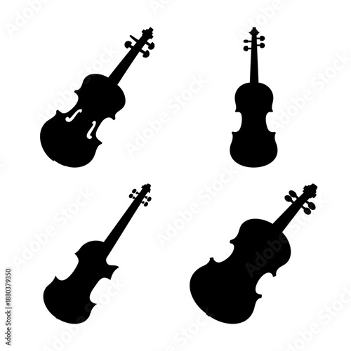 Elegant black violin silhouettes collection creating a harmonious pattern on a pristine white background