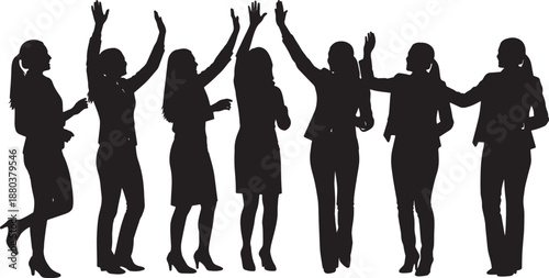 Black Solid Business High Five Silhouettes Set of Six on White Background