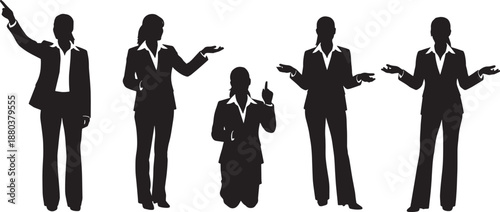 Black Solid Business Presentation Speaker Silhouettes Set of Six on White Background