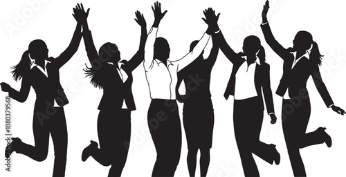 Black Solid Business High Five Silhouettes Set of Six on White Background