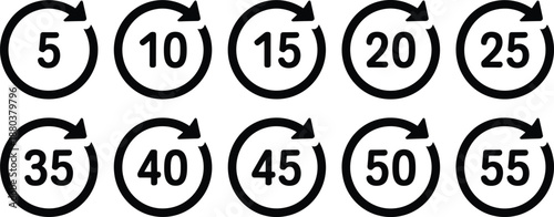 Black circular arrows with numbers from 5 to 55