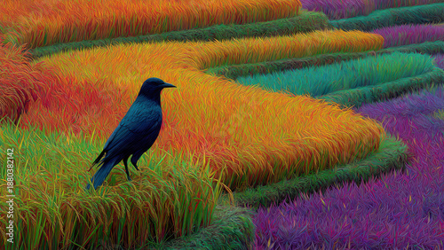 landscape with ricefield and bird