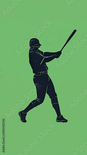 Baseball Player Swinging Bat Dark Silhouette Green Background Motion Graphic Loop