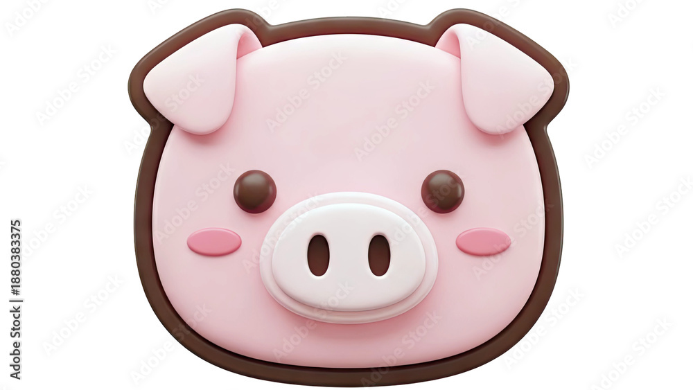 Fototapeta premium Cute 3D Pink Pig Face Icon