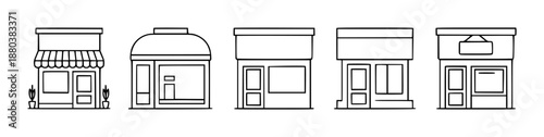 Simple store building with different architectural styles and awnings shop outline