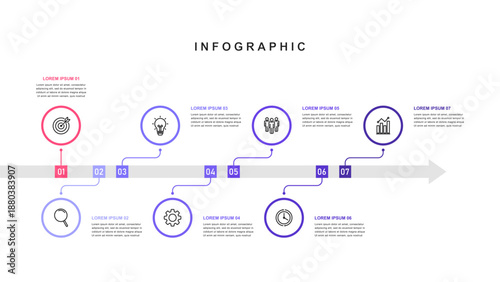 Business road map timeline infographic concept. with icons and 7 steps, workflow layout, diagram, report, web design. Business Milestone. Vector illustration.