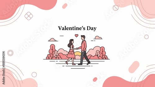 Couple holding hands on romantic Valentine's Day stroll together