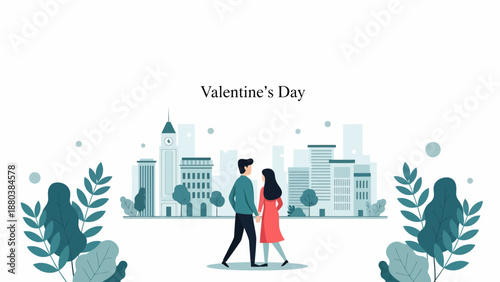 Couple walking hand in hand on Valentine's Day in city