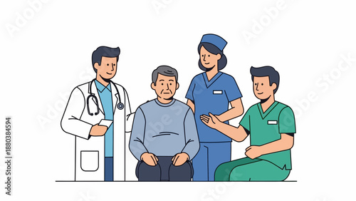 Healthcare professionals providing support to elderly patient