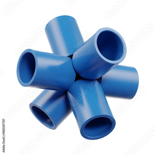 Blue plastic pipes stacked in a star shape transparent background