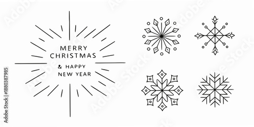 Festive christmas and new year graphic with snowflakes and starburst elements