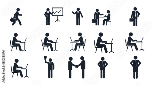 Businessman Silhouettes in Various Office Actions.