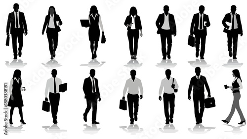 Business People Walking with Briefcases and Bags.
