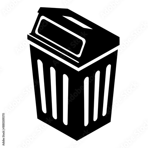 Minimal Black and White Trash Bin Icon in Flat Vector Style Isolated on White Background