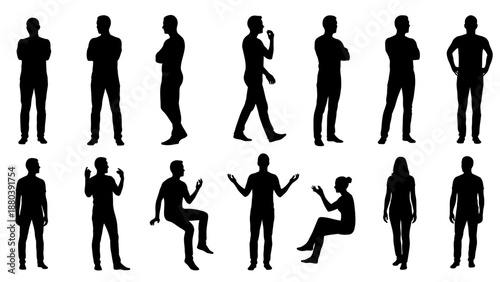 Collection of Silhouetted People in Various Poses.