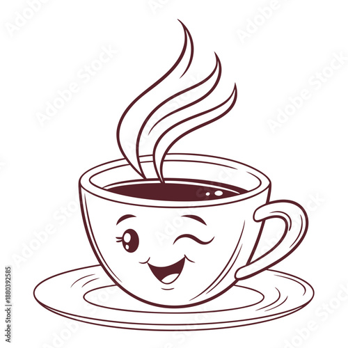 Smiling Coffee Cup Character Flat Vector Illustration