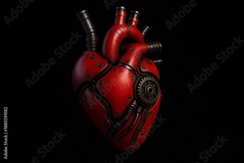 A machine-made red heart on a black background.