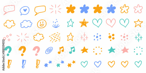 Wallpaper Mural Colorful collection of various doodle style icons and symbols arranged on a white background Torontodigital.ca