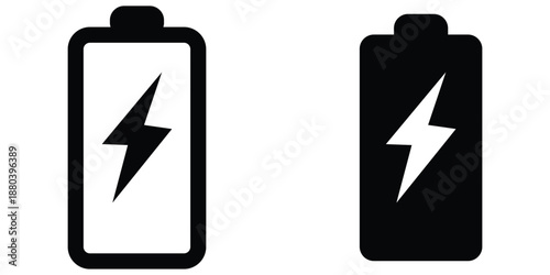 Simple graphic illustrations of a battery icon with a lightning bolt symbol representing power and energy
